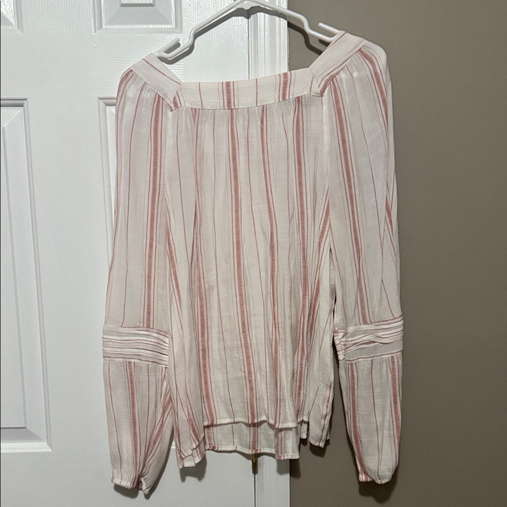 LC Lauren Conrad Striped Square-Neck Blouse | XL | Pink & Cream Boho Top - Picture 5 of 11